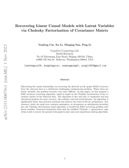 Recovering Linear Causal Models with Latent Variables via Cholesky
  Factorization of Covariance Matrix