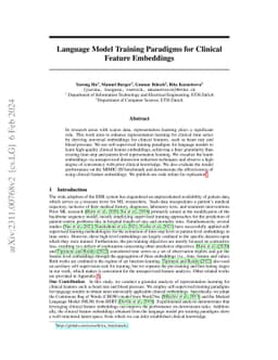 Language Model Training Paradigms for Clinical Feature Embeddings