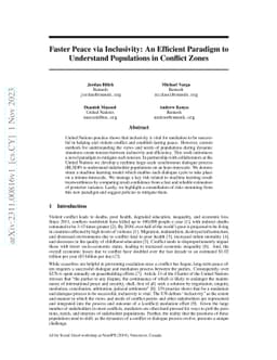 Faster Peace via Inclusivity: An Efficient Paradigm to Understand
  Populations in Conflict Zones
