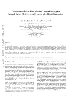 Cooperative Label-Free Moving Target Fencing for Second-Order
  Multi-Agent Systems with Rigid Formation