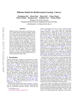 Diffusion Models for Reinforcement Learning: A Survey
