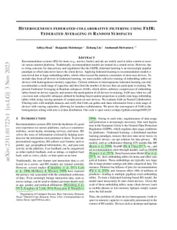 Heterogeneous federated collaborative filtering using FAIR: Federated
  Averaging in Random Subspaces