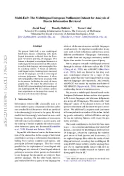 Multi-EuP: The Multilingual European Parliament Dataset for Analysis of
  Bias in Information Retrieval