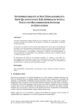 Interpretability is not Explainability: New Quantitative XAI Approach
  with a focus on Recommender Systems in Education