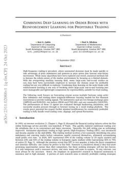 Combining Deep Learning on Order Books with Reinforcement Learning for
  Profitable Trading