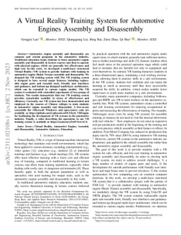 A Virtual Reality Training System for Automotive Engines Assembly and
  Disassembly