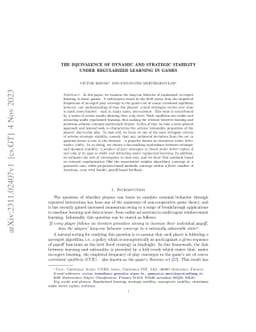 The equivalence of dynamic and strategic stability under regularized
  learning in games