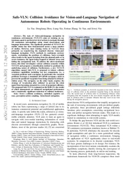 Safe-VLN: Collision Avoidance for Vision-and-Language Navigation of
  Autonomous Robots Operating in Continuous Environments