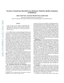 Towards a Transformer-Based Reverse Dictionary Model for Quality
  Estimation of Definitions