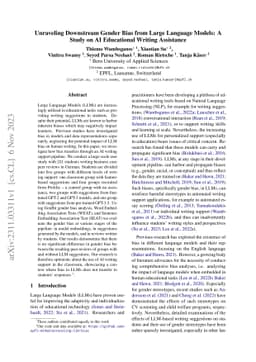 Unraveling Downstream Gender Bias from Large Language Models: A Study on
  AI Educational Writing Assistance