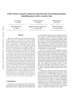 FATE: Feature-Agnostic Transformer-based Encoder for learning
  generalized embedding spaces in flow cytometry data