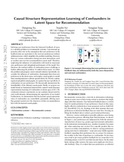 Causal Structure Representation Learning of Confounders in Latent Space for Recommendation