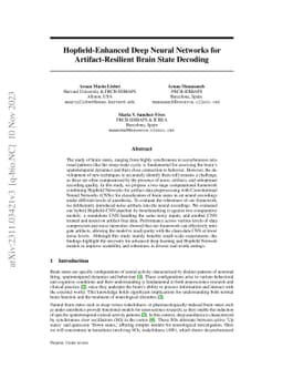 Hopfield-Enhanced Deep Neural Networks for Artifact-Resilient Brain
  State Decoding