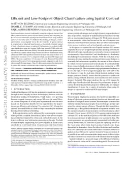 Efficient and Low-Footprint Object Classification using Spatial Contrast