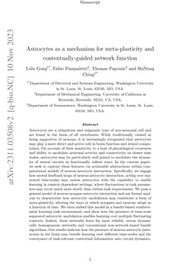 Astrocytes as a mechanism for meta-plasticity and contextually-guided
  network function