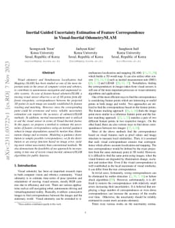 Inertial Guided Uncertainty Estimation of Feature Correspondence in
  Visual-Inertial Odometry/SLAM