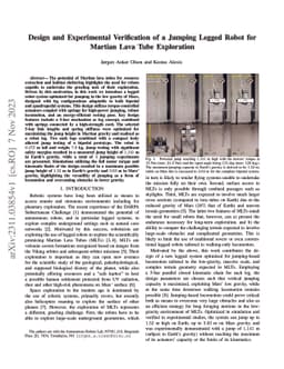Design and Experimental Verification of a Jumping Legged Robot for
  Martian Lava Tube Exploration