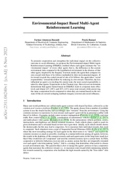 Environmental-Impact Based Multi-Agent Reinforcement Learning