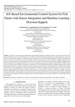 IoT-Based Environmental Control System for Fish Farms with Sensor
  Integration and Machine Learning Decision Support