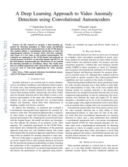 A Deep Learning Approach to Video Anomaly Detection using Convolutional
  Autoencoders