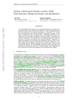Lewis's Signaling Game as beta-VAE For Natural Word Lengths and Segments