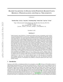 Bandit Learning to Rank with Position-Based Click Models: Personalized
  and Equal Treatments