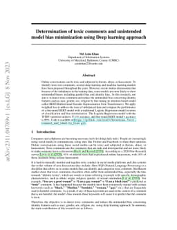 Determination of toxic comments and unintended model bias minimization
  using Deep learning approach