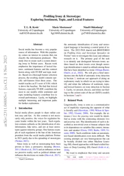 Profiling Irony & Stereotype: Exploring Sentiment, Topic, and Lexical
  Features
