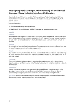 Investigating Deep-Learning NLP for Automating the Extraction of
  Oncology Efficacy Endpoints from Scientific Literature