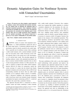 Dynamic Adaptation Gains for Nonlinear Systems with Unmatched
  Uncertainties