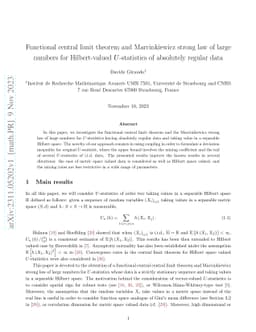 Functional central limit theorem and Marcinkiewicz strong law of large
  numbers for Hilbert-valued U-statistics of absolutely regular data