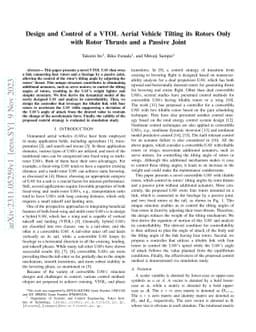 Design and Control of a VTOL Aerial Vehicle Tilting its Rotors Only with Rotor Thrusts and a Passive Joint