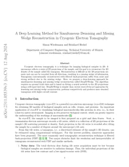 A Deep Learning Method for Simultaneous Denoising and Missing Wedge
  Reconstruction in Cryogenic Electron Tomography