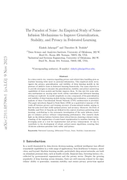 The Paradox of Noise: An Empirical Study of Noise-Infusion Mechanisms to
  Improve Generalization, Stability, and Privacy in Federated Learning