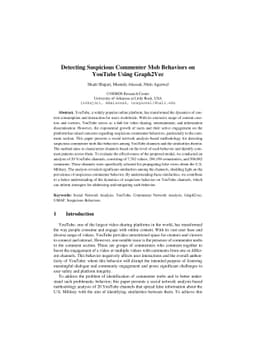 Detecting Suspicious Commenter Mob Behaviors on YouTube Using Graph2Vec