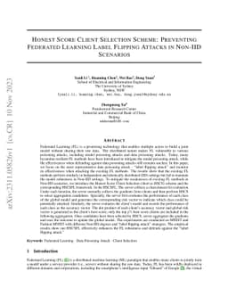 Honest Score Client Selection Scheme: Preventing Federated Learning
  Label Flipping Attacks in Non-IID Scenarios