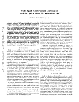 Multi-Agent Reinforcement Learning for the Low-Level Control of a
  Quadrotor UAV