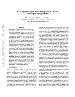 Assessing the Interpretability of Programmatic Policies with Large
  Language Models
