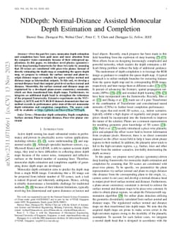 NDDepth: Normal-Distance Assisted Monocular Depth Estimation and
  Completion