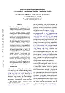 Investigating Multi-Pivot Ensembling with Massively Multilingual Machine
  Translation Models