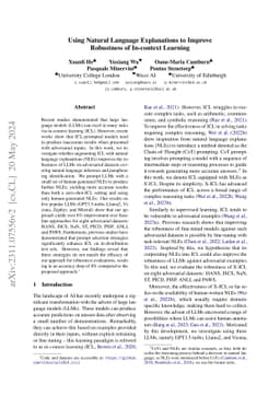 Using Natural Language Explanations to Improve Robustness of In-context
  Learning