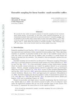Ensemble sampling for linear bandits: small ensembles suffice