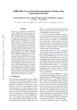 CoRE-CoG: Conversational Recommendation of Entities using Constrained
  Generation