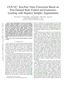 CLN-VC: Text-Free Voice Conversion Based on Fine-Grained Style Control
  and Contrastive Learning with Negative Samples Augmentation