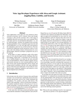 Voice App Developer Experiences with Alexa and Google Assistant:
  Juggling Risks, Liability, and Security