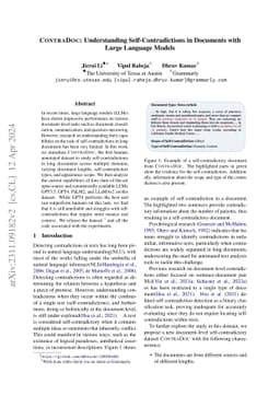 ContraDoc: Understanding Self-Contradictions in Documents with Large
  Language Models