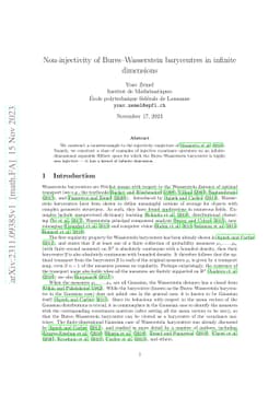 Non-injectivity of Bures--Wasserstein barycentres in infinite dimensions