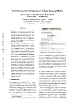 GEE! Grammar Error Explanation with Large Language Models