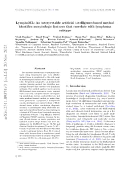 LymphoML: An interpretable artificial intelligence-based method
  identifies morphologic features that correlate with lymphoma subtype