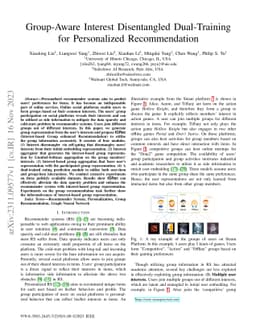 Group-Aware Interest Disentangled Dual-Training for Personalized
  Recommendation